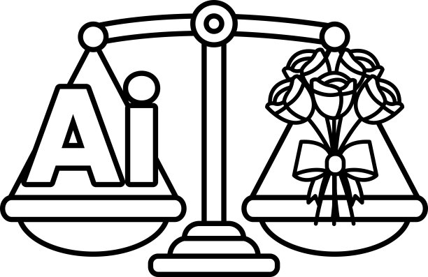 一边是玫瑰花束的天平，另一边是字母AI图片下载