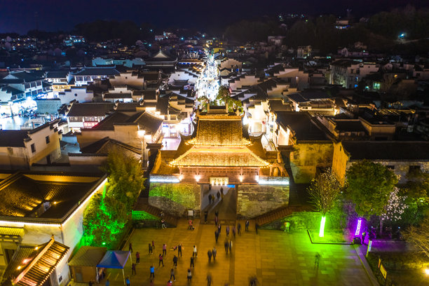 航拍，徽州古城，黄山市，安徽，中国，亚洲。徽派建筑，中国建筑。图片下载