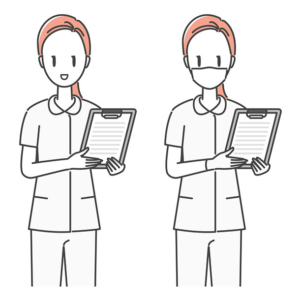 插图素材：一位女性护士指导患者填写医疗问卷和同意书（单色 | 简约）<用于商业材料>图片下载