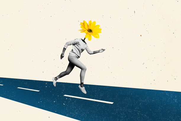 趋势艺术横幅草图 3D 照片拼贴头部花朵女性身体行走路线招聘成就图形招聘初创企业图片下载