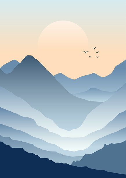 简约抽象的山地风景背景与日落天空相映成趣图片下载