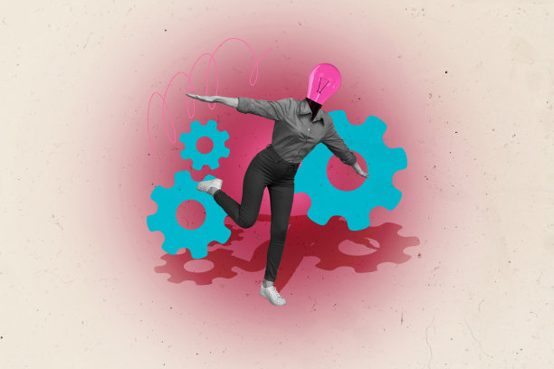 有趣奇特的无脸女孩拼贴艺术作品，双手张开，创意十足，背景为手绘风格。图片下载