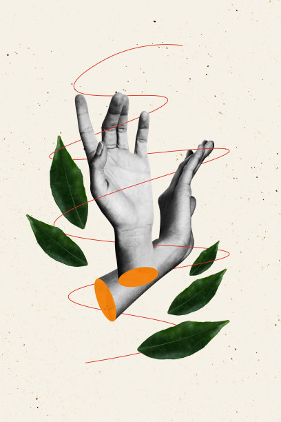 单色调的两只无身体人手的组合趋势艺术草图照片拼贴，展示非语言手势的空白空间图片下载