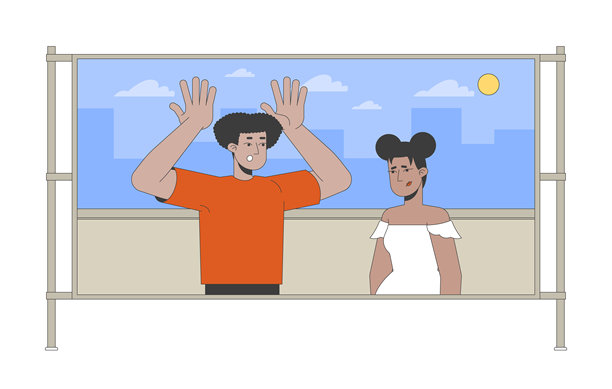 投影幕布与电影演员的二维卡通角色图片下载