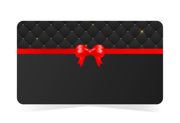 高端礼品卡设计，黑色绗缝背景，带有细腻的金色装饰和红色缎带蝴蝶结。适用于奢侈品牌、产品包装、数字礼品、VIP促销和在线商店的矢量插图。图片下载