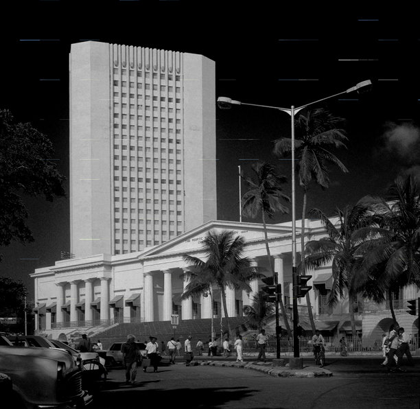 亚洲协会市政厅和印度储备银行大楼的黑白照片图片下载