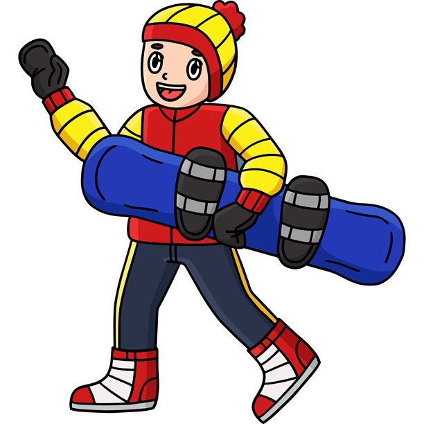 滑雪板男孩携带滑雪板的剪贴画图片下载