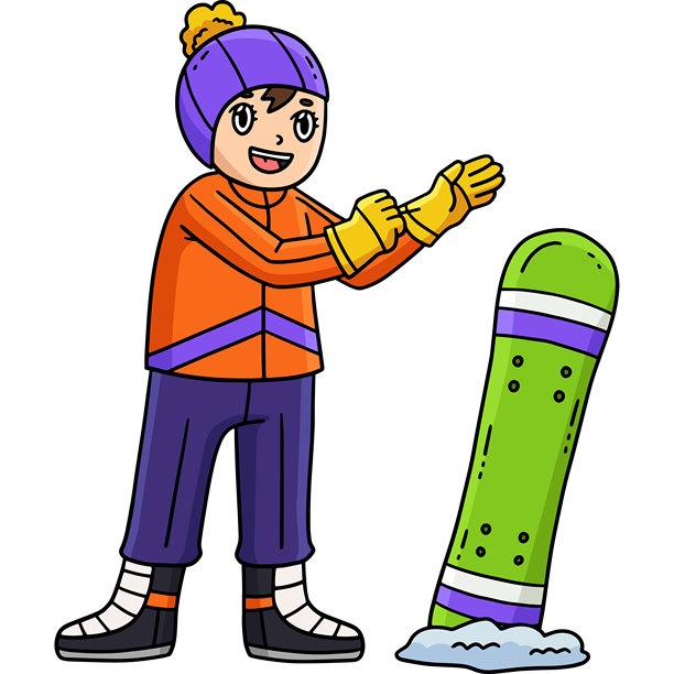 滑雪板女孩戴着手套的卡通剪贴画图片下载