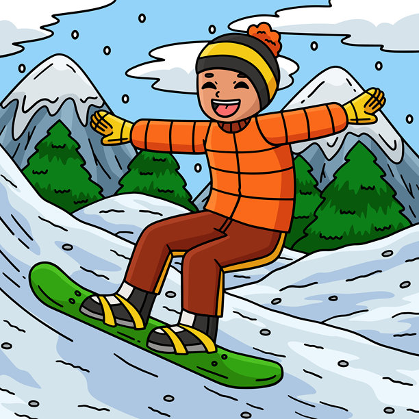 滑雪板男孩在雪地上滑行图片下载