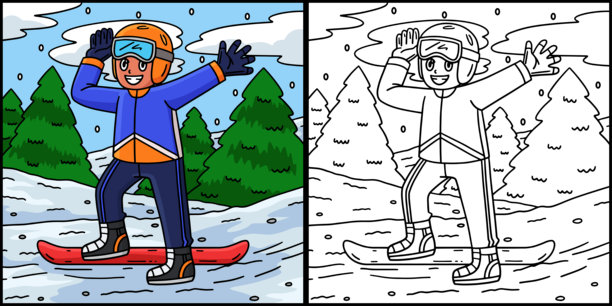 戴着护目镜的滑雪男孩插图图片下载