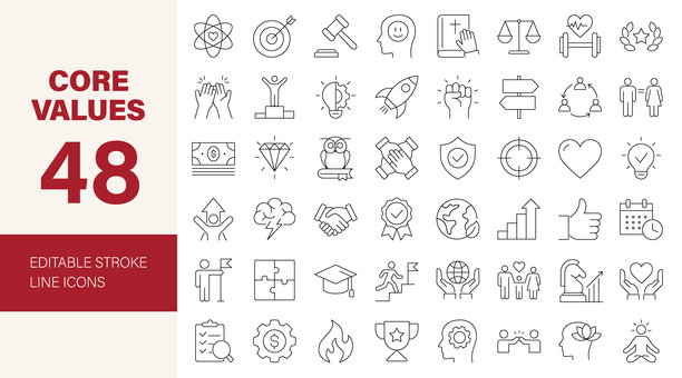 核心价值观可编辑图标集。图片下载