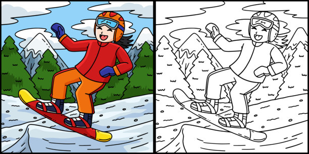 滑雪板女孩跳跃插图图片下载