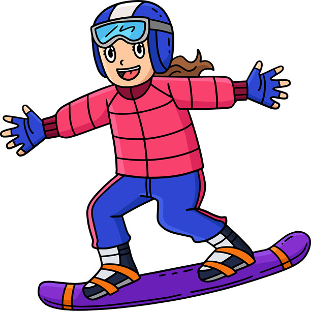 滑雪板女孩滑行卡通彩色剪贴画图片下载