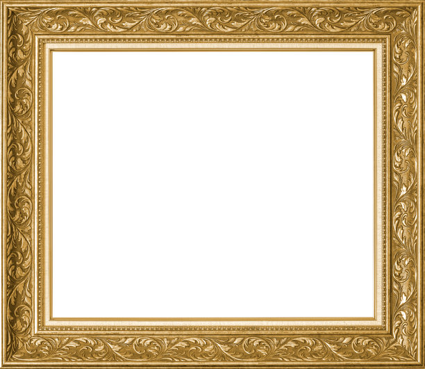 金色相框，孤立在白色背景上（剪切路径），适用于照片、艺术画作博物馆或画廊墙壁悬挂，具有复古老式经典奢华华丽的金色涂漆装饰木边框。图片下载