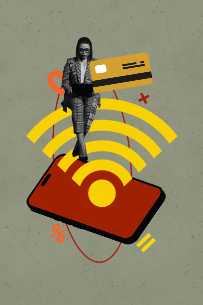 快乐女孩和男孩站在一起，手持手机设备，享受黑色星期五促销，使用信用卡进行电子银行支付的照片拼贴。图片下载