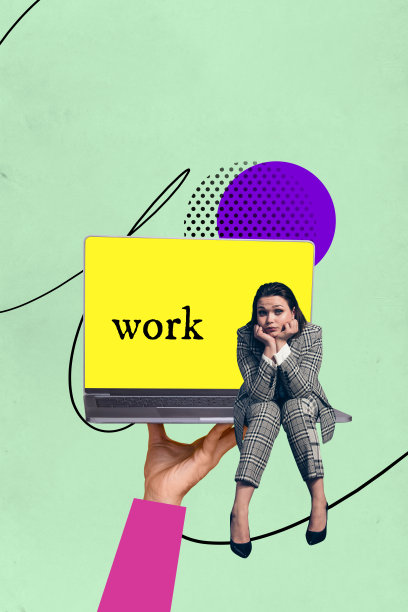 快乐的女商人与男商人坐在笔记本电脑前的竖版照片拼贴，展示自由职业者程序员的工作负载图片下载