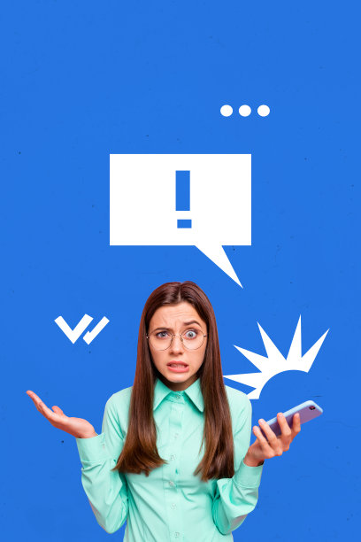 模板草图趋势艺术作品 3D 照片拼贴，困惑的年轻女性面孔，手持智能手机，注意力集中在云朵思维气泡评论聊天上图片下载