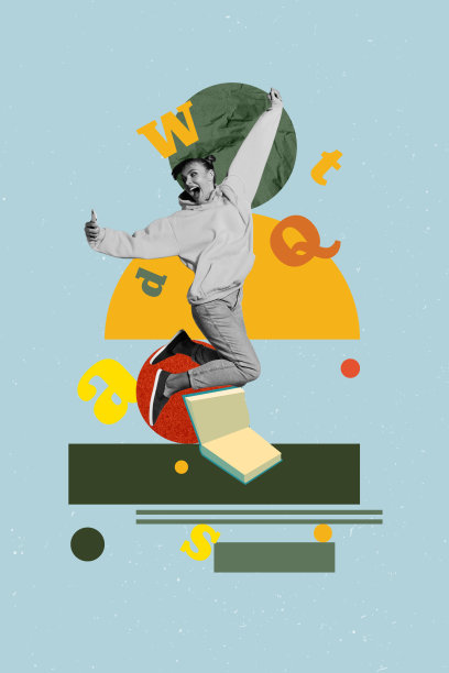 垂直的杂志照片拼贴，展示快乐的女孩和男孩学生在图书馆，书本堆叠，教育学习者，字母词汇百科全书图片下载