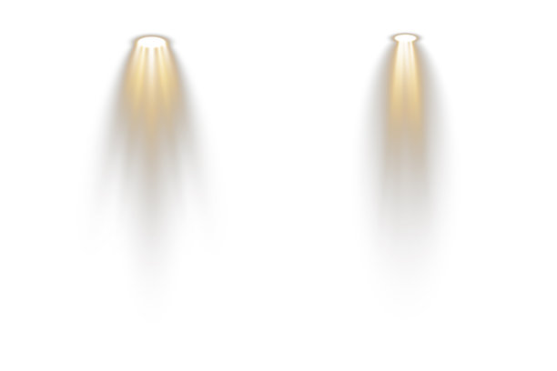 逼真的聚光灯在透明背景上明亮照射。柔和的投影光束在光滑的地面上微妙反射。聚焦的光线创造出戏剧性的舞台构图。音乐会灯光闪耀。图片下载