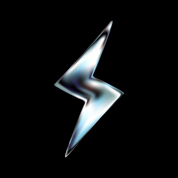 Y2K复古风格的3D铬闪电图标。光滑的金属形状带有电能效果。银色、铝或钢元素。未来感的闪光符号。矢量渲染风格。图片下载