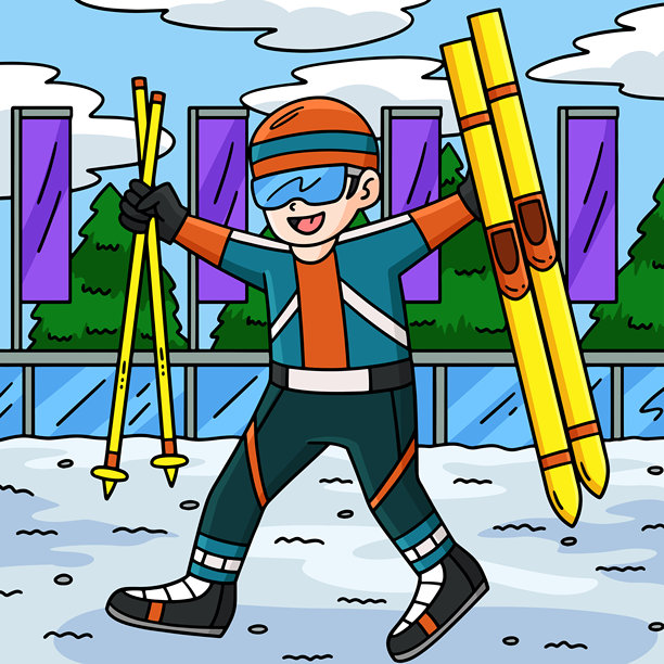 男子生物两项运动员穿着滑雪装备，色彩鲜艳图片下载