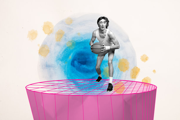 创意3D照片拼贴趋势艺术作品模板，展示健康热身的年轻男性篮球运动员的健身练习生活方式图片下载