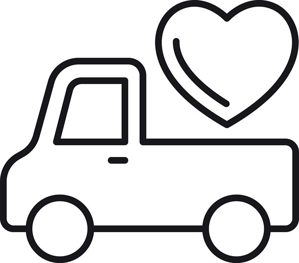 简单的卡车设计，内部有一个心形符号，采用细线风格。图片下载