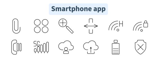 智能手机应用图标集。回形针、应用图标、放大镜、导航、Wi-Fi、电话、分析、云用户、云上传、电池、盾牌。图片下载