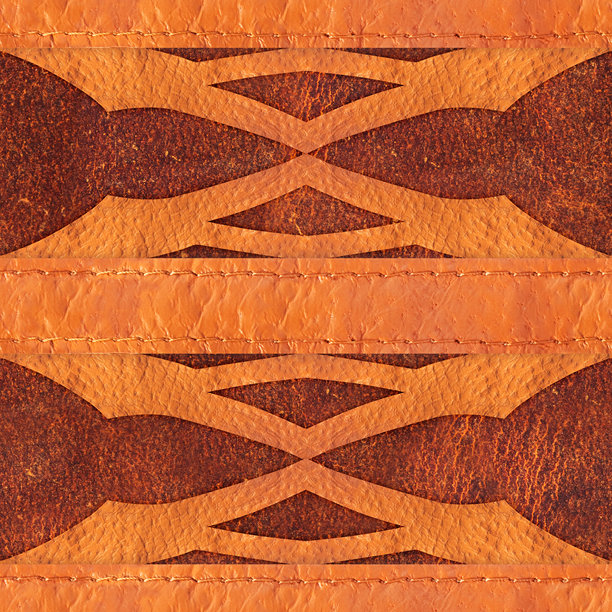 无缝的4K照片纹理材料，浅棕色皮革表面，带有精美的镂空图案。图片下载