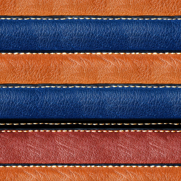 无缝的4K照片纹理材料，蓝色、棕色和红色皮革带表面。图片下载