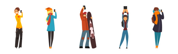 人物角色用智能手机拍自拍照片矢量图集图片下载