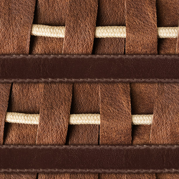 无缝的4K棕色皮革纹理照片材质，带有绳索插入和带子。图片下载