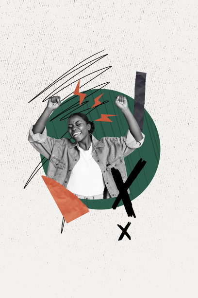 单色肖像年轻女性的复合趋势3D草图图像照片拼贴，迷你圆形元素中出现快乐兴奋的面孔图片下载