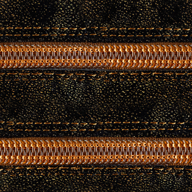 无缝的4K照片纹理材料，金色闪光的黑色绒面皮革，带有拉链插入。图片下载