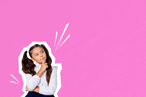 思考创意的女学生在教室里学习，秋季季节的拼贴照片，背景为涂鸦风格。图片下载