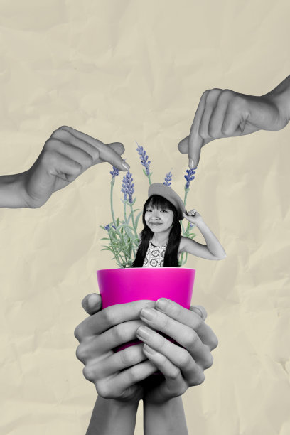 海报图像，垂直照片拼贴，快乐的女孩和男孩手持咖啡杯，饮用草本茶饮，享受清晨的幸福，卡布奇诺。图片下载