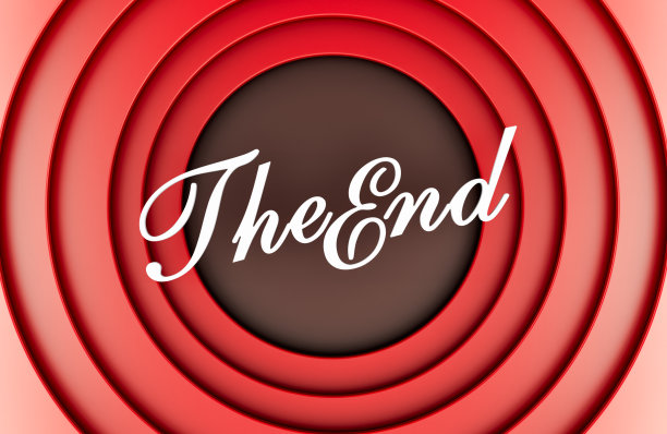 结局概念。复古风格的电影结束画面，红色调。3D渲染。图片下载