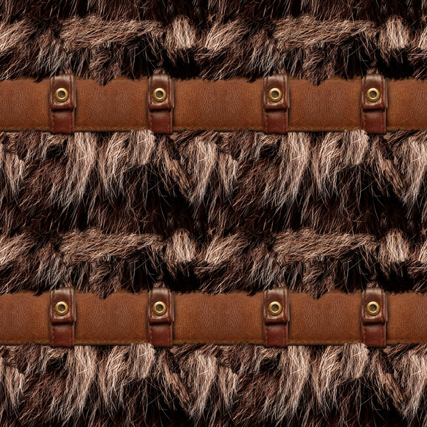 无缝的4K照片材质，深棕色凌乱毛皮与皮革带。图片下载