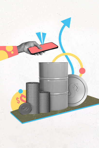 复合素描设计艺术作品，3D照片拼贴，手握手机，油桶，丰富的硬币，资源，收入，财富，经济，银行，美元图片下载