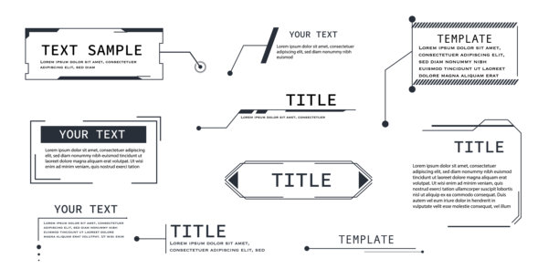 呼叫标题框架HUD模板。文本块，边框科技UI元素。游戏菜单，横幅线条简约现代未来风格。界面留有文本空间。矢量插图图片下载