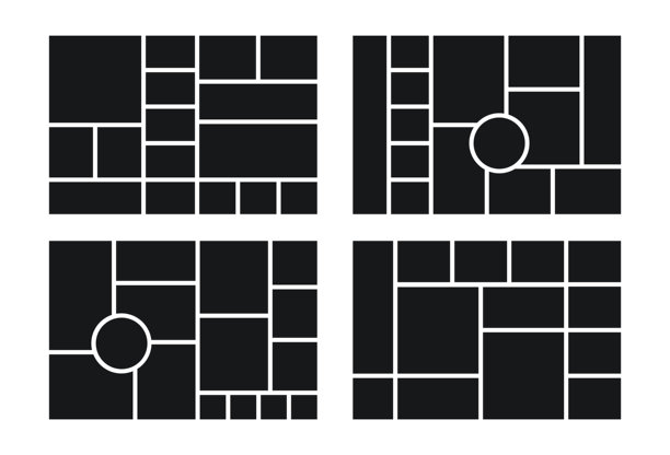 照片拼贴模板。设置情绪板。马赛克图片网格。矢量插图。图片下载