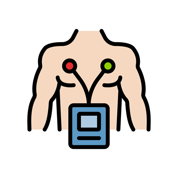 心电图屏幕矢量彩色图标。便携式心电监测仪。动态心电图系统。数字心率分析仪和记录系统。孤立的医疗符号。图片下载