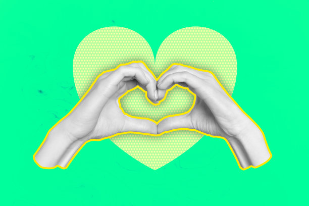 趋势艺术创意素描照片拼贴，象征身体语言的手势心形，约会灵魂伴侣的联系假日情感图片下载