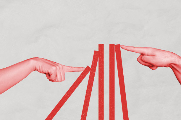 创意照片拼贴，手部身体碎片，非语言手势，指向显示手指，多米诺骨牌倒下的柱子，绘画背景图片下载