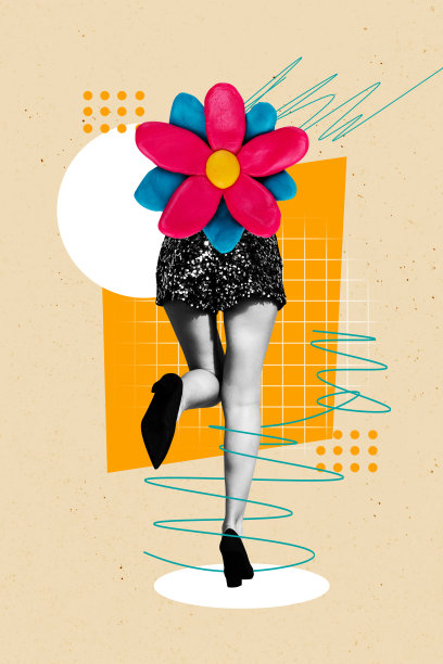 无头年轻女性的腿部走动，穿着高跟鞋，春天的花朵，合成趋势艺术作品草图照片拼贴。图片下载