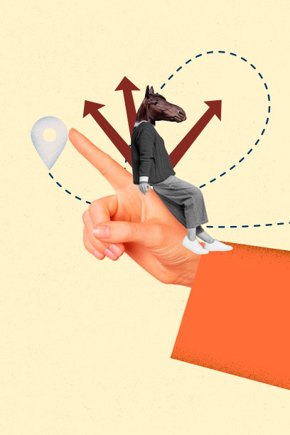 垂直照片拼贴，匿名女孩的头像与马的头像，站在人类手掌上，指向地理位置，难民，孤立在涂鸦背景上。图片下载