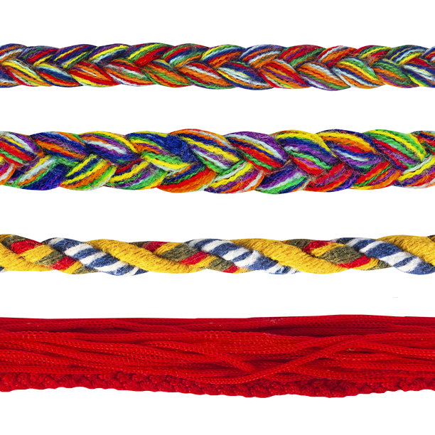无缝隔离的多色和红色编织布绳照片。图片下载