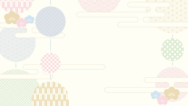 16:9 背景素材：传统日本图案绘制的悬挂装饰和桃子的风景图片下载