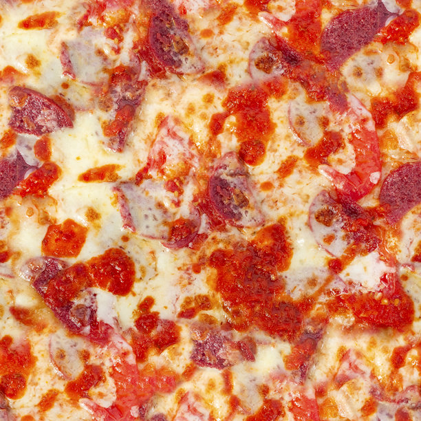 无缝4K照片纹理的意大利香肠披萨配奶酪。图片下载