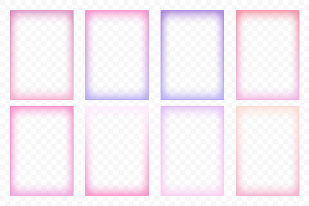 渐变模糊边框，透明边缘。抽象的浅粉色和紫色矢量边框，用于照片。可爱的女孩风格柔和色彩模板集。简约矩形装饰海报。图片下载